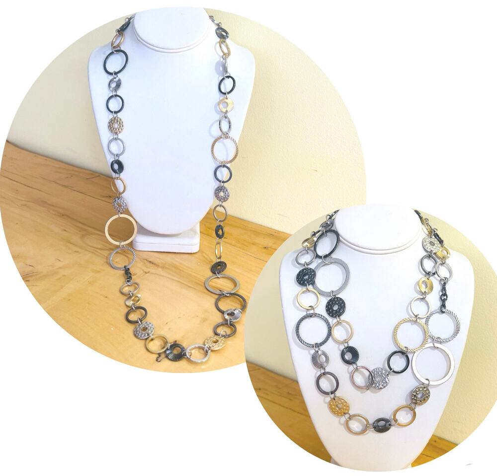 Vtg Y2K Lila Sophia Improv Long Link Necklace Belt Gunmetal Gold Silver 40" + 3"
